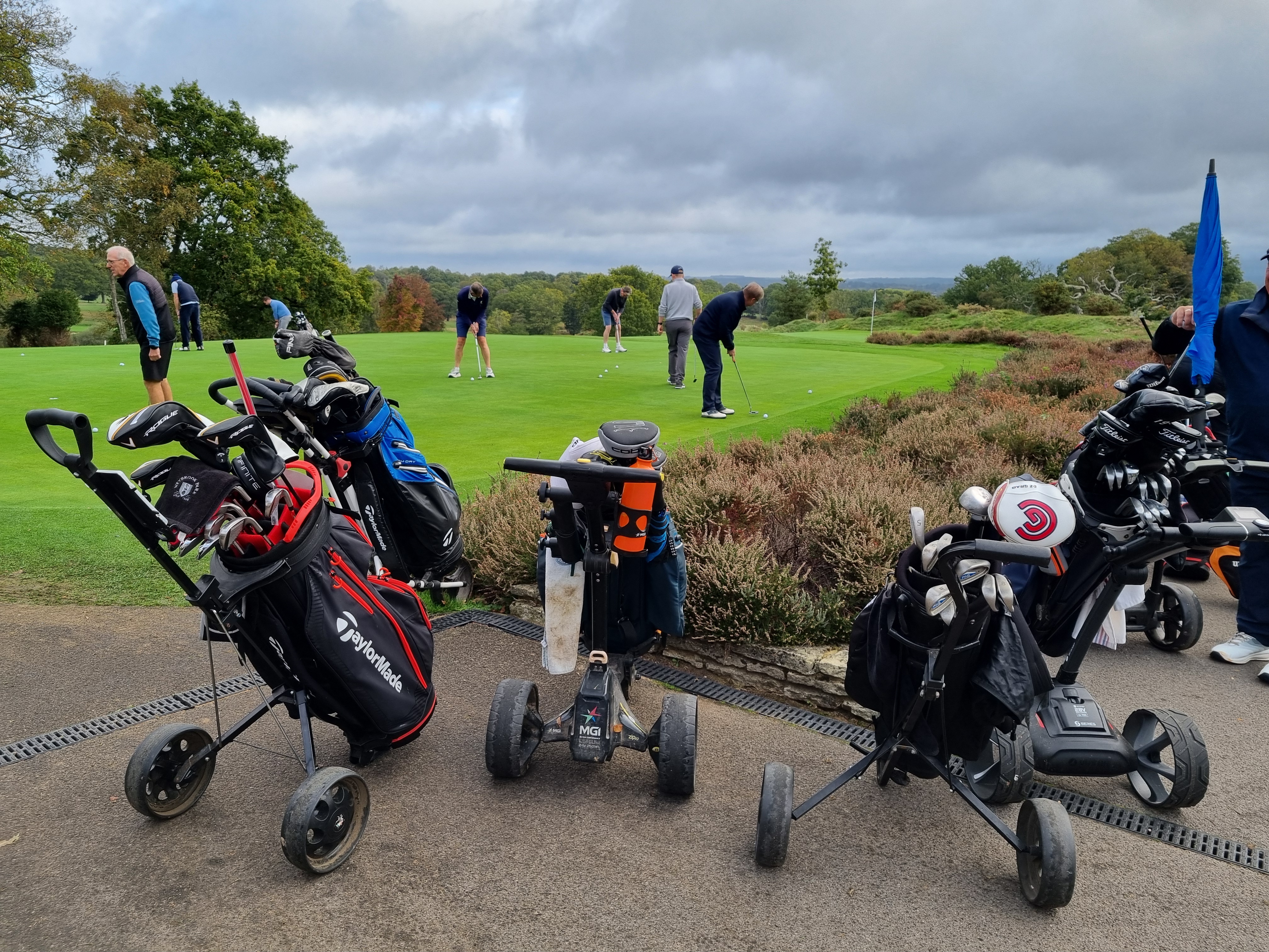 Putting green and trolleys